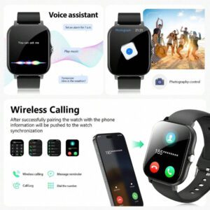 Montre connectée sport haute définition tactile de 4,65 cm, montre pour hommes, appel sans fil, rappel de message, rappel d'alarme, plusieurs modes sport, photographie à distance, lecture de musique, montre connectée multifonction, compatible avec les smartphones Android et iOS