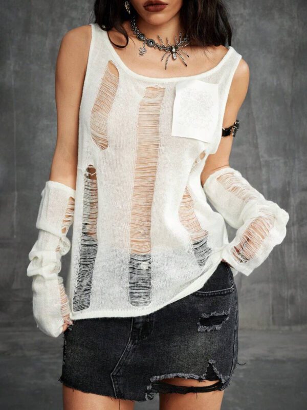 SHEIN EZwear Gilet en tricot fendu avec manches pour femmes, mode printemps/été Y2K grunge pour sortir le soir – Image 7