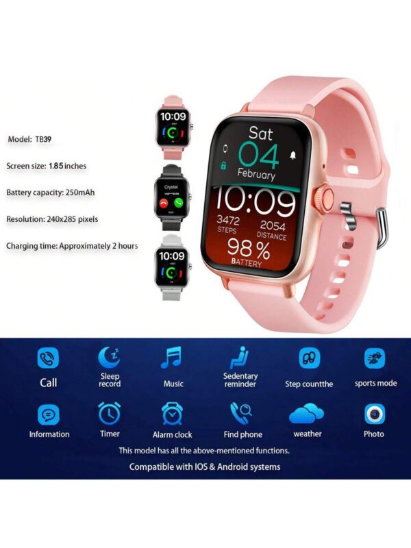 Eytlptoc Montre connectée avec réception d'appels et de messages sans fil, montre de sport multifonction pour la course et la randonnée, grand écran tactile de 1,85 pouce, batterie de 250 mAh, compatible avec les téléphones Android et iOS, design unisexe à la mode. – Image 10