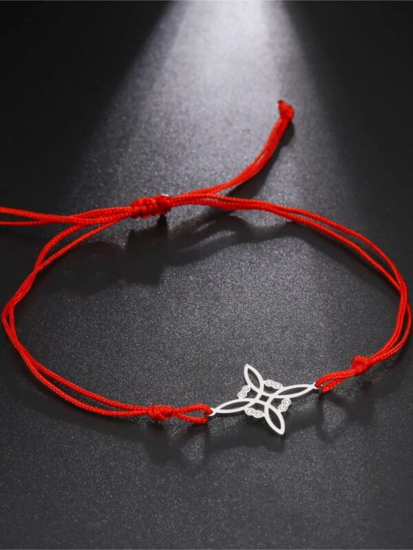 1 pièce Bracelet Pour Femme En Acier Inoxydable Petit Boule Pendentif Rouge En Velours Côtelé Réglable , Unisexe couple Cadeau – Image 2