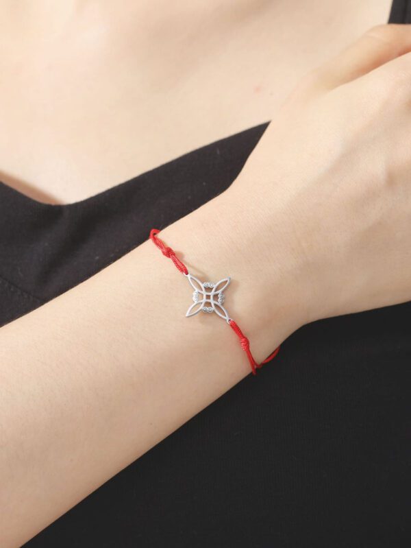 1 pièce Bracelet Pour Femme En Acier Inoxydable Petit Boule Pendentif Rouge En Velours Côtelé Réglable , Unisexe couple Cadeau – Image 4