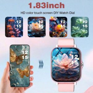 Nouvelle montre intelligente mode tactile HD full touch de 1,83 pouce avec fonction d'appel sans fil (cadran, réponse), cadrans de montre massifs, surveillance des exercices, rappel de messages, rappels d'applications multiples, convient aux téléphones Android et iOS, un cadeau parfait pour les hommes et les femmes