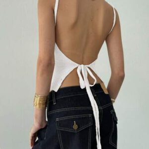 Aloruh Camisole sexy à nouer dans le dos en tricot pour femmes, idéale pour les vacances