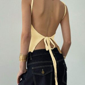Aloruh Camisole sexy à nouer dans le dos en tricot pour femmes, idéale pour les vacances