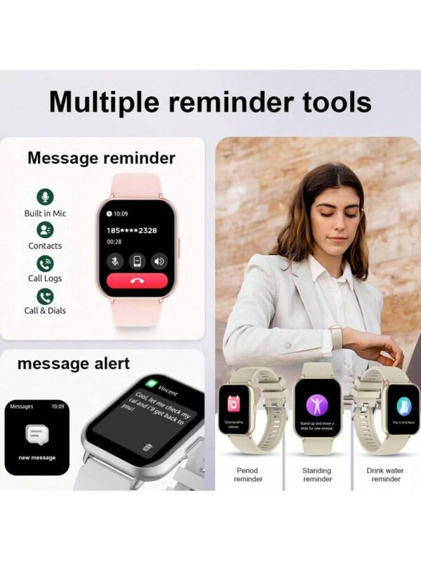 Montre connectée haut de gamme 2025 pour femmes et hommes, écran HD 1,83", prise en charge des appels sans fil, des rappels d'informations et des alertes d'alarme, étanche jusqu'à 1ATM, montre connectée avec tracker de fitness, compatible avec plus de 100 modes sportifs, compatible avec iOS/Android – Image 3