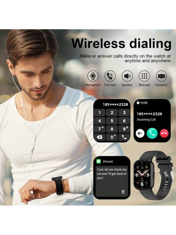 Montre connectée haut de gamme 2025 pour femmes et hommes, écran HD 1,83", prise en charge des appels sans fil, des rappels d'informations et des alertes d'alarme, étanche jusqu'à 1ATM, montre connectée avec tracker de fitness, compatible avec plus de 100 modes sportifs, compatible avec iOS/Android – Image 4