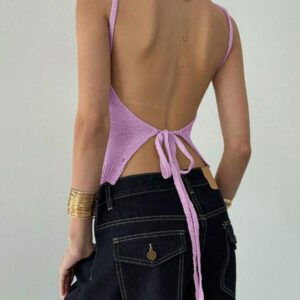 Aloruh Camisole sexy à nouer dans le dos en tricot pour femmes, idéale pour les vacances