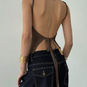Aloruh Camisole sexy à nouer dans le dos en tricot pour femmes, idéale pour les vacances