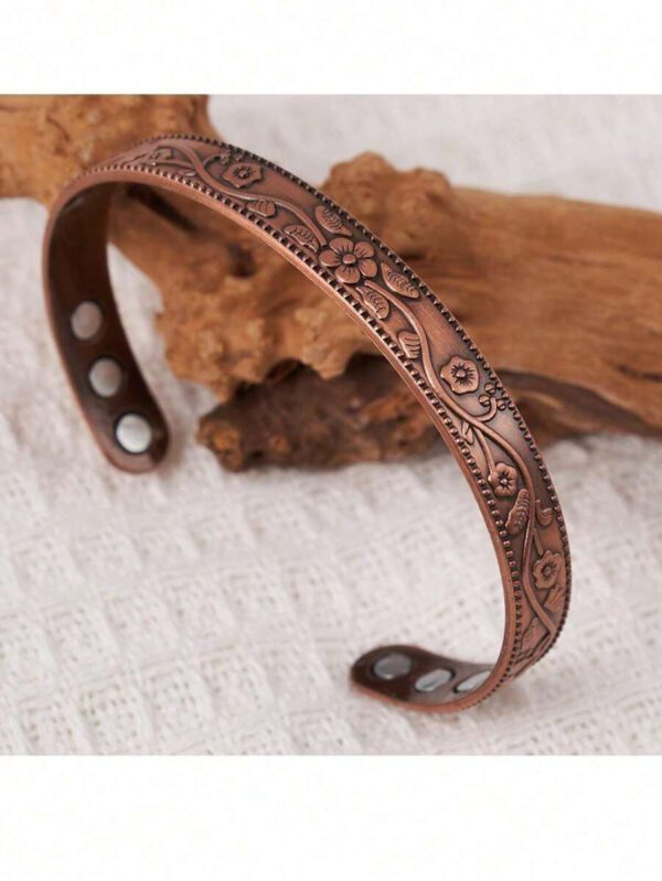 1 set Bracelet et bague à l'énergie de fleurs de prunier de couleur bronze vintage. Convient pour les fêtes, les cadeaux, le port quotidien pour hommes et femmes – Image 4