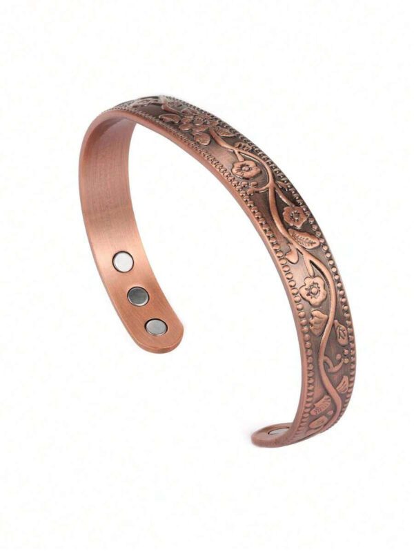 1 set Bracelet et bague à l'énergie de fleurs de prunier de couleur bronze vintage. Convient pour les fêtes, les cadeaux, le port quotidien pour hommes et femmes – Image 5
