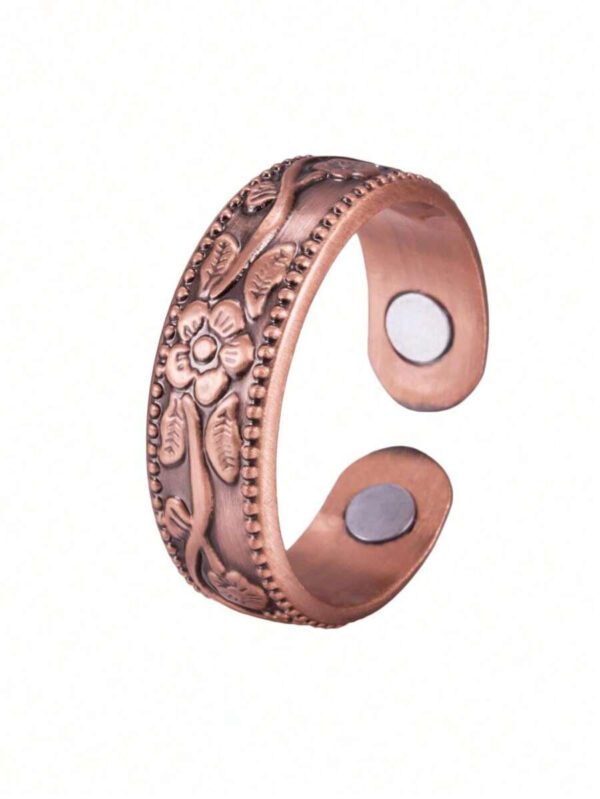 1 set Bracelet et bague à l'énergie de fleurs de prunier de couleur bronze vintage. Convient pour les fêtes, les cadeaux, le port quotidien pour hommes et femmes – Image 6