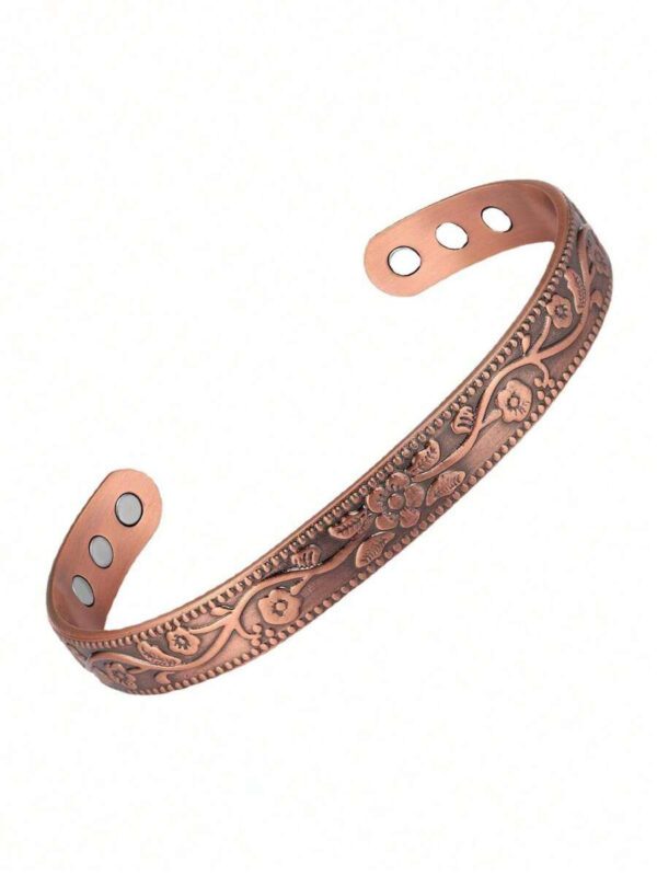 1 set Bracelet et bague à l'énergie de fleurs de prunier de couleur bronze vintage. Convient pour les fêtes, les cadeaux, le port quotidien pour hommes et femmes – Image 7