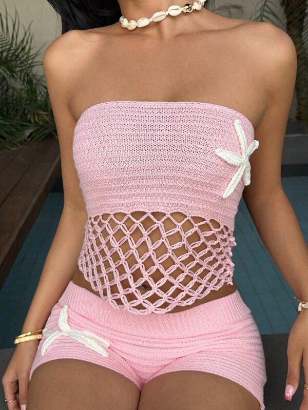 Aloruh Top court sans manches ajouré en crochet en forme d'étoile de mer pour femmes, convient pour les festivals de musique – Image 4