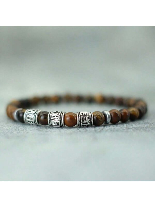 diffone Bracelet vintage pour homme, bracelet de perles avec le mantra Om Mani Padme Hum, bijou viking, accessoires, bracelet en pierre naturelle d'œil de tigre et de lave – Image 4