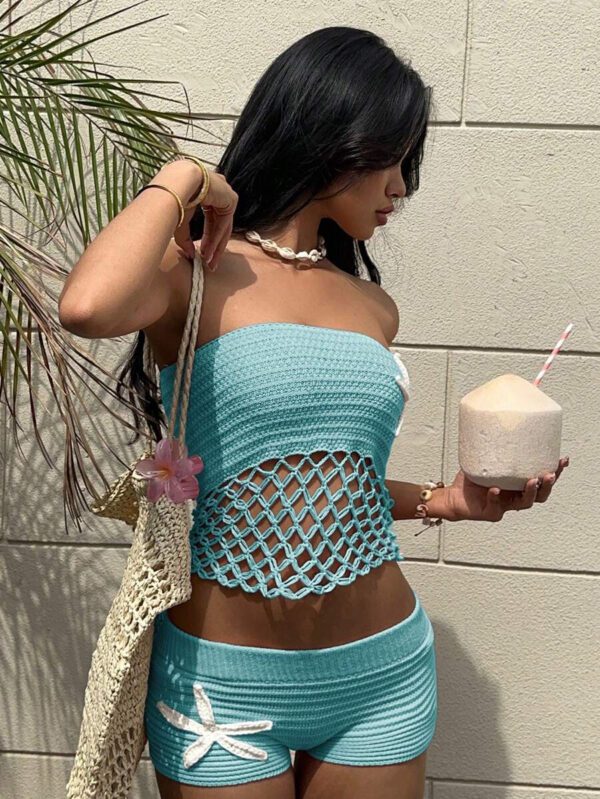 Aloruh Top court sans manches ajouré en crochet en forme d'étoile de mer pour femmes, convient pour les festivals de musique – Image 21