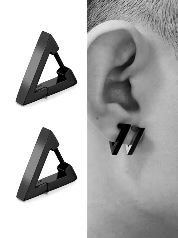 1 paire punk Triangulaire Clous D'oreilles Pour Homme Garçon En Acier Inoxydable Noir Géométrique Boucle D'oreille – Image 2