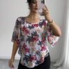 Elenzga Chemise mode à col rond, manches à volants, imprimé floral pour femmes, tenue de vacances