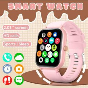 NOUVEAU! Montre connectée colorée pour hommes et femmes, écran large HD 2,01 pouces, mode multi-sport, haute résolution, réponse d'appel, réception de messages, contrôle de la musique, recherche de téléphone, podomètre, rappel, cadeau de la Fête des Mères