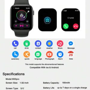 1 pièce Montre connectée multifonction pour enfants et adolescents avec bracelet en silicone de 4,65 cm, prise en charge des modes sportifs, contrôle de l'appareil photo, applications sociales, rappel de notification, Bluetooth pour Android et iOS, batterie 180mAh, convient pour l'école et les sports