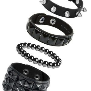 Yanxyad 1/4 pièces Bracelets cloutés en PUnk avec rivets en PU pour hommes et femmes, ensemble de bracelets punk rock cloutés, bracelets noir avec rivets punk, bracelets manchette enveloppants avec bouton pression et cadeaux, ensembles de bracelets pour femmes et hommes