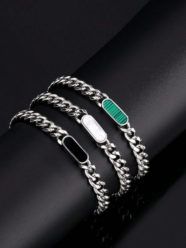 Bracelet en acier inoxydable 304 avec chaîne punk et design de décoration ovale en acrylique, convient aux hommes pour le porter lors de fêtes ou en tant que cadeau pour des amis – Image 2