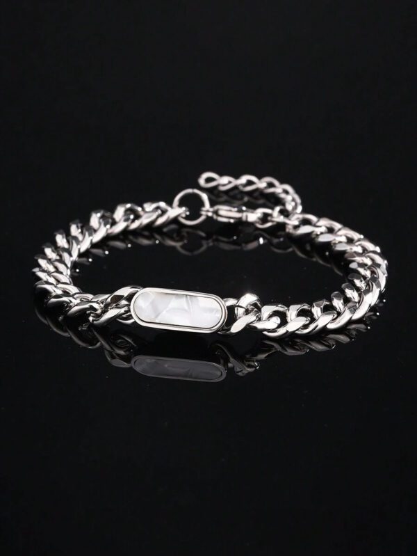 Bracelet en acier inoxydable 304 avec chaîne punk et design de décoration ovale en acrylique, convient aux hommes pour le porter lors de fêtes ou en tant que cadeau pour des amis – Image 5