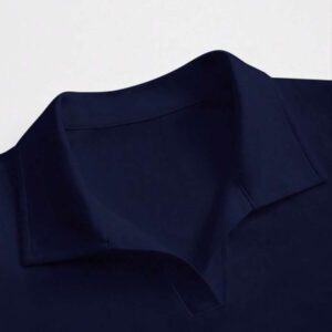 INAWLY T-shirt casual à manches courtes en jersey froncé, col chemise, couleur unie pour femme