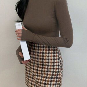 DAZY T-shirt slim à col roulé manches longues en couleur unie décontracté pour femme, automne
