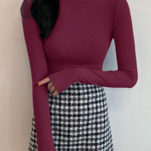 DAZY T-shirt slim à col roulé manches longues en couleur unie décontracté pour femme, automne