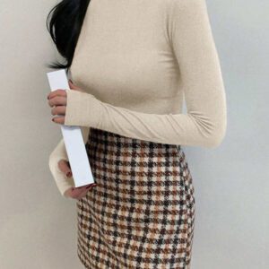 DAZY T-shirt slim à col roulé manches longues en couleur unie décontracté pour femme, automne