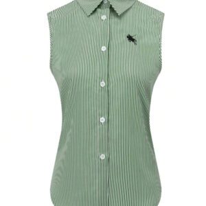 Cardigan sans manches slim rose à rayures avec broderie contrastée, nouvelle collection d'été pour femmes