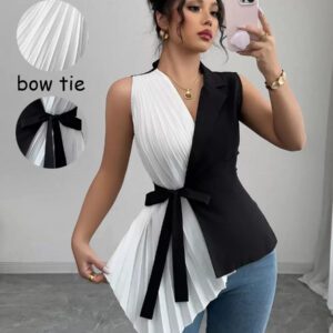 Elenzga Chemise d'été décontractée et régulière tressée et plissée pour femmes
