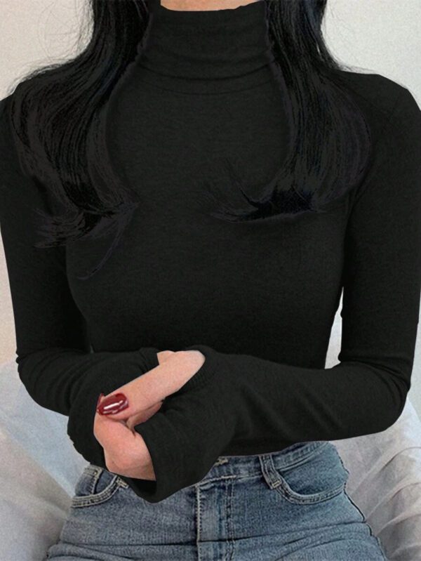 DAZY T-shirt slim à col roulé manches longues en couleur unie décontracté pour femme, automne – Image 16
