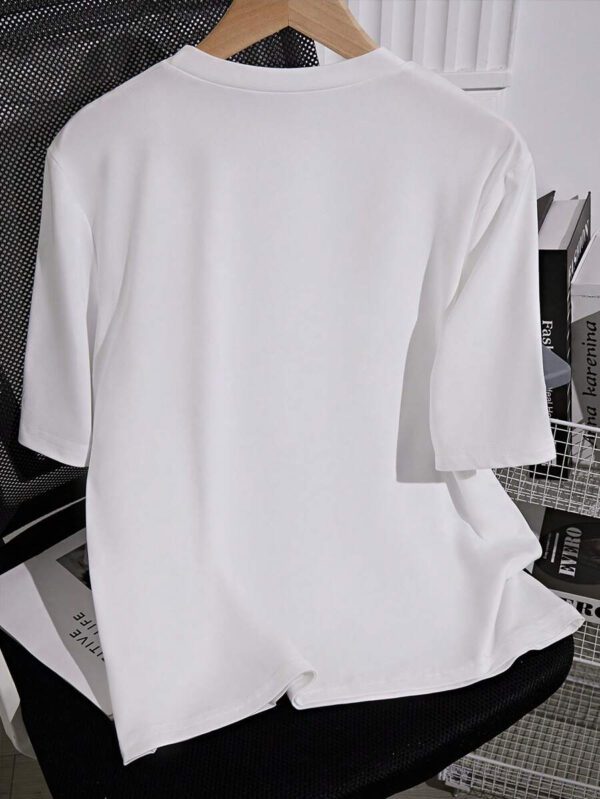 SHEIN PETITE T-shirt femme à col rond, manches courtes, couleur unie, été – Image 3