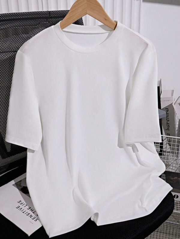 SHEIN PETITE T-shirt femme à col rond, manches courtes, couleur unie, été – Image 5