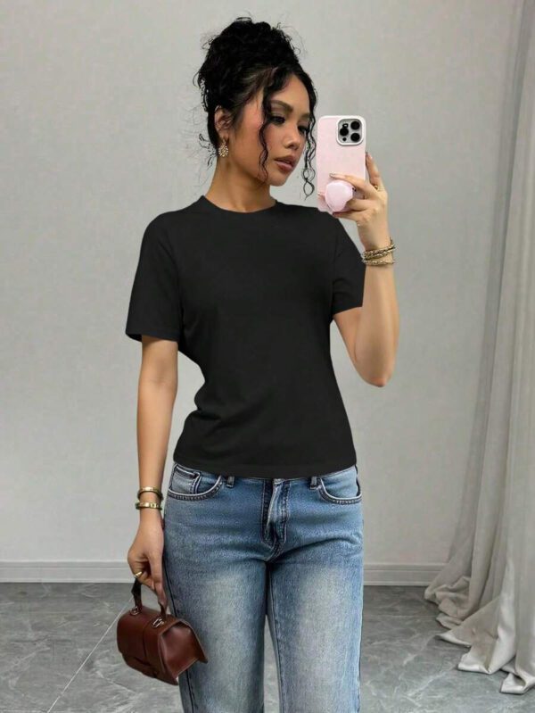 SHEIN PETITE T-shirt femme à col rond, manches courtes, couleur unie, été – Image 17