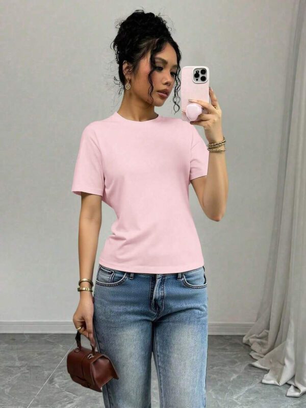 SHEIN PETITE T-shirt femme à col rond, manches courtes, couleur unie, été – Image 24