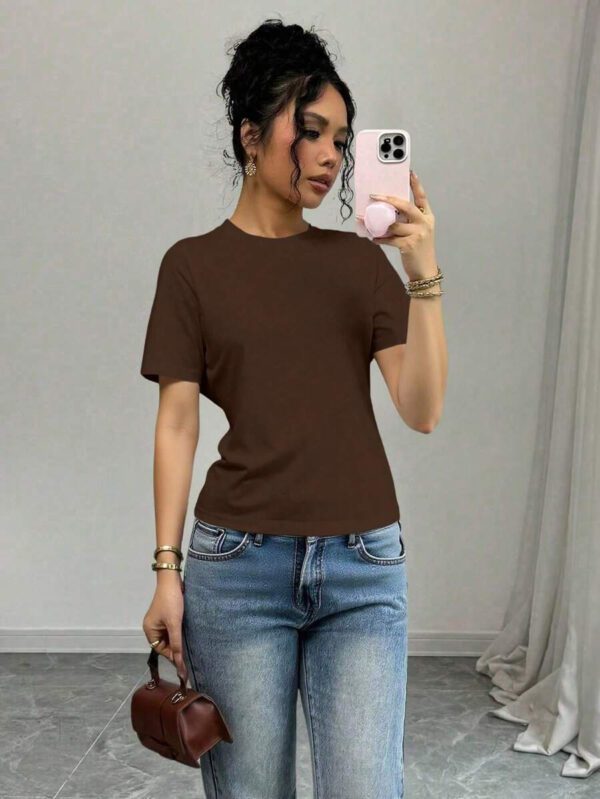 SHEIN PETITE T-shirt femme à col rond, manches courtes, couleur unie, été – Image 31