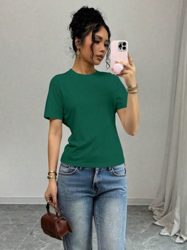 SHEIN PETITE T-shirt femme à col rond, manches courtes, couleur unie, été – Image 45