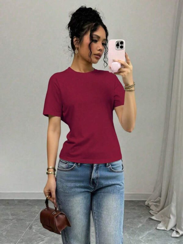 SHEIN PETITE T-shirt femme à col rond, manches courtes, couleur unie, été – Image 52