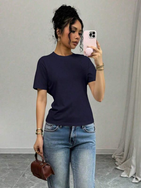 SHEIN PETITE T-shirt femme à col rond, manches courtes, couleur unie, été – Image 66