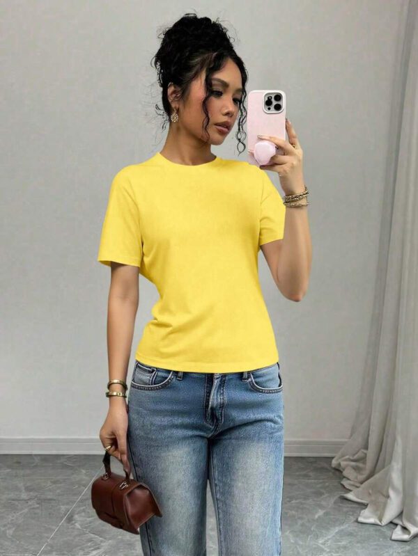 SHEIN PETITE T-shirt femme à col rond, manches courtes, couleur unie, été – Image 73