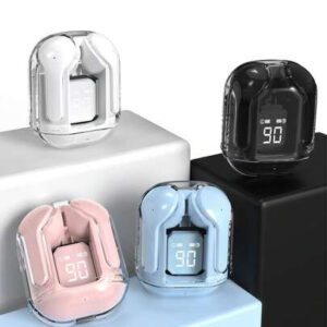 1 écouteur Bluetooth sans fil transparent, écouteur sans fil stéréo, affichage LED de la batterie, boîtier de charge de type C, compatible avec tous les smartphones, convient pour le jeu, la musique, les sports de plein air/les , l'utilisation par les adultes, microphone capacitif, batterie rechargeable de 150 mAh, polymère lithium-ion