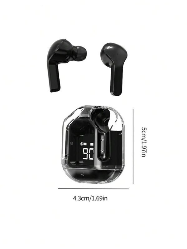 1 écouteur Bluetooth sans fil transparent, écouteur sans fil stéréo, affichage LED de la batterie, boîtier de charge de type C, compatible avec tous les smartphones, convient pour le jeu, la musique, les sports de plein air/les , l'utilisation par les adultes, microphone capacitif, batterie rechargeable de 150 mAh, polymère lithium-ion – Image 10