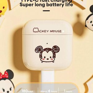 Disney Écouteurs Bluetooth Disney LF-918 Angel, annulation passive du bruit, son HIFI à semi-intra-auriculaire, appel clair avec micro, longue durée de vie de la batterie, écouteurs sans fil pour sports, musique et jeux, compatibles avec smartphones et tablettes