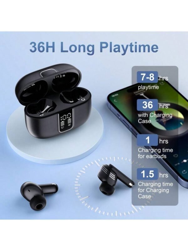 Écouteurs intra-auriculaires sans fil à réduction de bruit, casque de jeu sans fil, écouteurs audio haute qualité, nouveaux écouteurs sans fil pour la course, affichage numérique intelligent, écouteurs sans fil intra-auriculaires avec boîtier de charge, batterie 300 mAh – Image 2