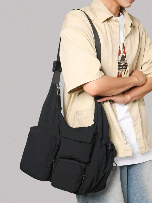 Sac bandoulière grande capacité pour homme, sac à épaule étanche, sac messenger mode polyvalent, sac à dos pour étudiant, convient pour les sorties et les trajets quotidiens, sac homme de couleur unie, sans accessoires décoratifs – Image 24