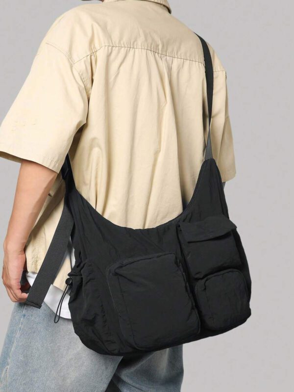 Sac bandoulière grande capacité pour homme, sac à épaule étanche, sac messenger mode polyvalent, sac à dos pour étudiant, convient pour les sorties et les trajets quotidiens, sac homme de couleur unie, sans accessoires décoratifs – Image 25