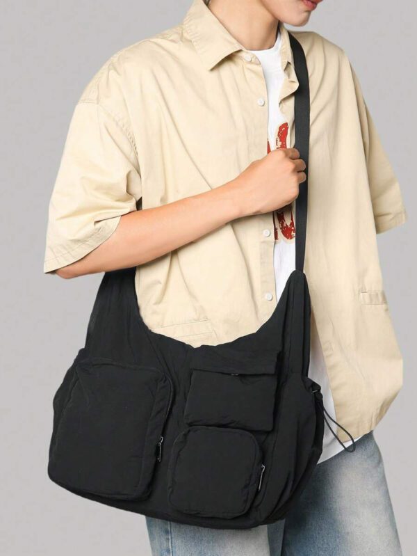 Sac bandoulière grande capacité pour homme, sac à épaule étanche, sac messenger mode polyvalent, sac à dos pour étudiant, convient pour les sorties et les trajets quotidiens, sac homme de couleur unie, sans accessoires décoratifs – Image 26