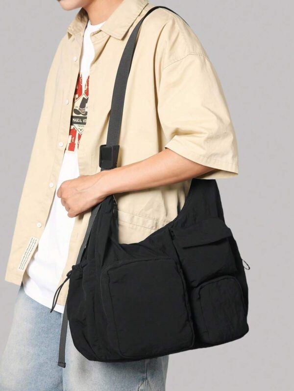 Sac bandoulière grande capacité pour homme, sac à épaule étanche, sac messenger mode polyvalent, sac à dos pour étudiant, convient pour les sorties et les trajets quotidiens, sac homme de couleur unie, sans accessoires décoratifs – Image 32